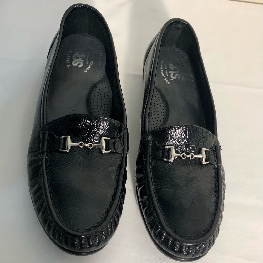 SAS Leather Shoes Loafers Women Metro Tripad Patent Accent Comfort SZ 8.5 Wide